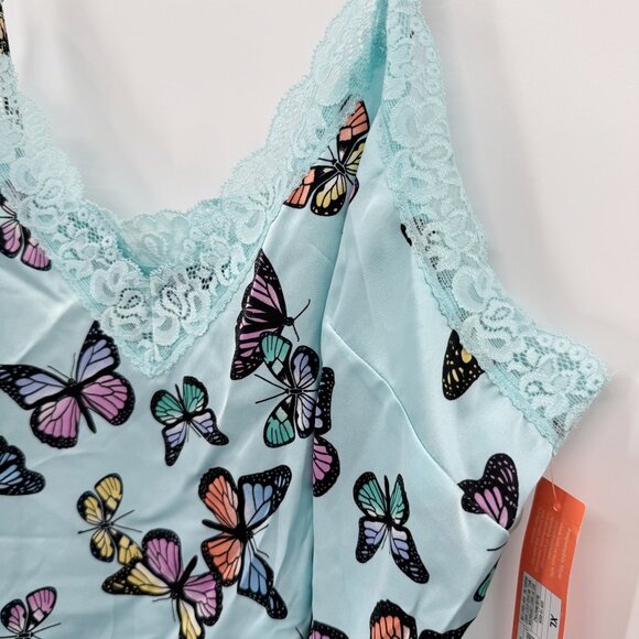 NEW Colsie Satin Butterfly Lace Trim Cropped V Neck Pajama Tank Top Size XL - Picture 4 of 9